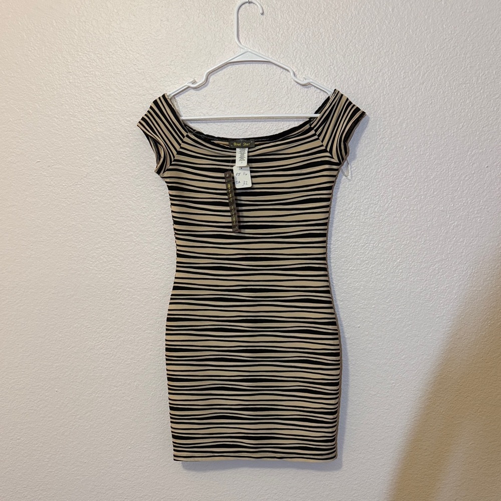 Brat Star Black and Cream Striped Mini Dress